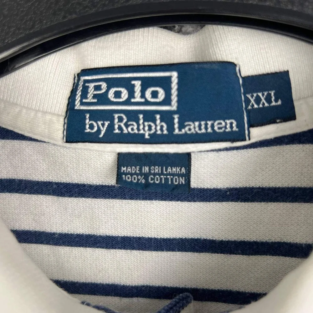 Vintage Polo Ralph Lauren Polo Shirt Men XXL White Striped Short Sleeve Cotton